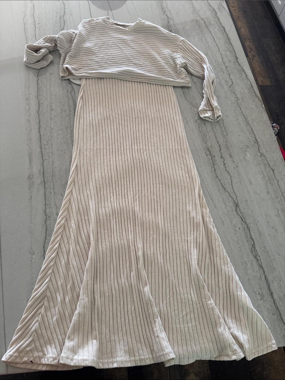 Ribbed Knit Maxi Skirt - Cream
